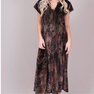 POL Velvet Paisley Boho Button Front Maxi Dress Size S Forest Fairy Fairycore